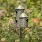 Zaer Ltd. Large Silver Colored Multi-Birdhouse Stakes, Room for 4 Bird Families in Each (Plump Triple Cylinder Homes (Silver Color))