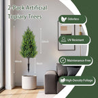 2 Pack 3FT Artificial Cedar Topiary Trees with Ground Spike, Realistic Fake Plants Tree UV Resistant Artificial Plants Indoor Outdoor Faux Plants Evergreen Bushes Shrubs for Porch Garden Office