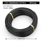 Black-2.5mm-Anodized Aluminum Bonsai Training Wire 250g/10gauge Large Roll,Many Size to Choose,KSVZS Bendable Metal Wire for Crafts,Sculpting,Armature and Daily Use,Necessities for Family