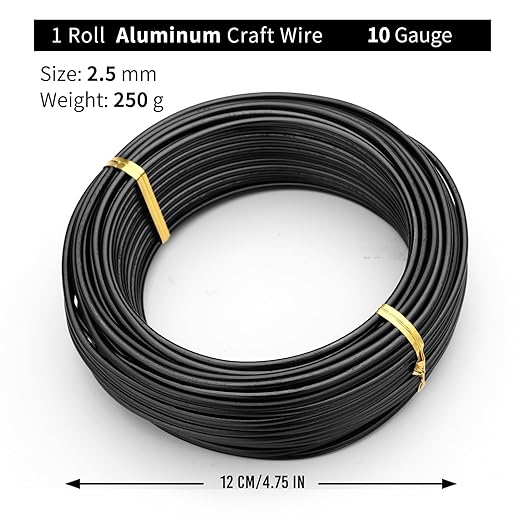 Black-2.5mm-Anodized Aluminum Bonsai Training Wire 250g/10gauge Large Roll,Many Size to Choose,KSVZS Bendable Metal Wire for Crafts,Sculpting,Armature and Daily Use,Necessities for Family