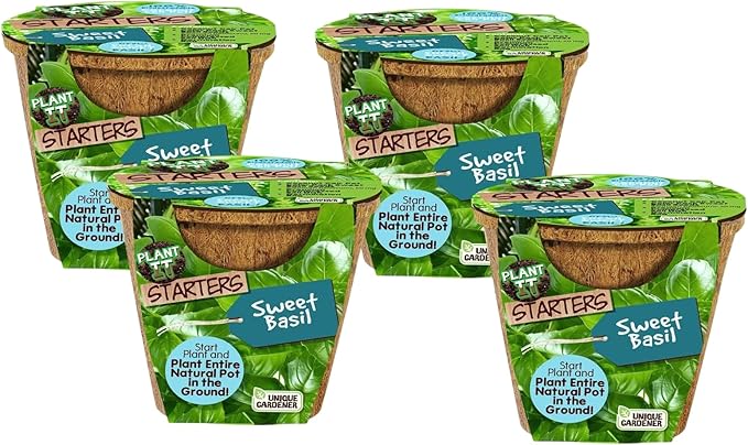 Unique Gardener Plant-It Starters Plant Seeds 4-Pack, DIY Indoor Succulents and Live Plants for Home or Garden Planting, Sweet Basil