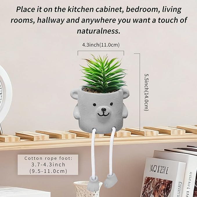 Artificial Succulents in Cement Pots with Hanging Leg, Potted Cute Mini Fake Plants for Office Desk Decor, Faux Succulent Plants Indoor Decorations - Set of 1