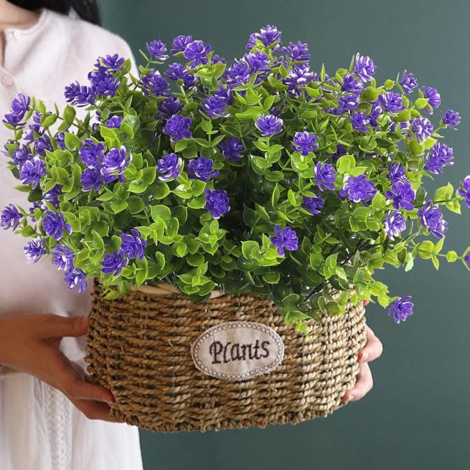 12 Bundles Artificial Flowers Faux Outdoor Plastic Plants UV Resistant Shrubs,Artificial Plants Spring Decorations for Patio Outdoor Fake Plants Spring Decorations for Home Front Porch Decor(Purple)