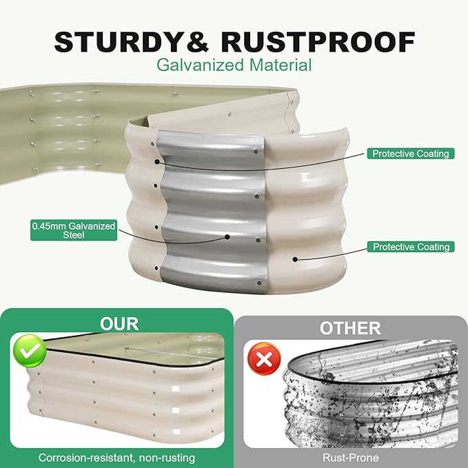 1MORE Raised Garden Bed -4X2X1 Galvanized Planter Box for Outdoor Gardening,3 in 1 Modular Raised Bed Kit with Protective Tape, Gloves for Herb，Ideal for Vegetables and Plants.White-1Pack