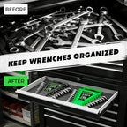 2-Piece Magnetic Wrench Organizer, Metric & SAE Portable Plastic Wrench Holder, 24-Slot Total, Foldable Carrying Handle for Wall-Mounted, Easy-Open Lock Cover, Wrenches Storage Rack Tool for Tool Box