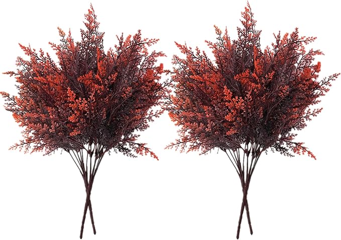 Artificial Fern Plants, Fake Shrubs Faux Boston Grass Plastic Leaves Greenery Bushes Home Garden Kitchen Party Decor Outdoor Indoor Office Yard Verandah Planter Filler DIY Decoration Red 4 Pack