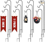 Shepherds Hooks for Outdoor 35Inch Garden Bird Feeder Pole with 2 Prongs Base for Hanging Flower Basket Plant Pot Solar Lantern Light Wind Chime Hanger for Wedding Decor 12 Pack