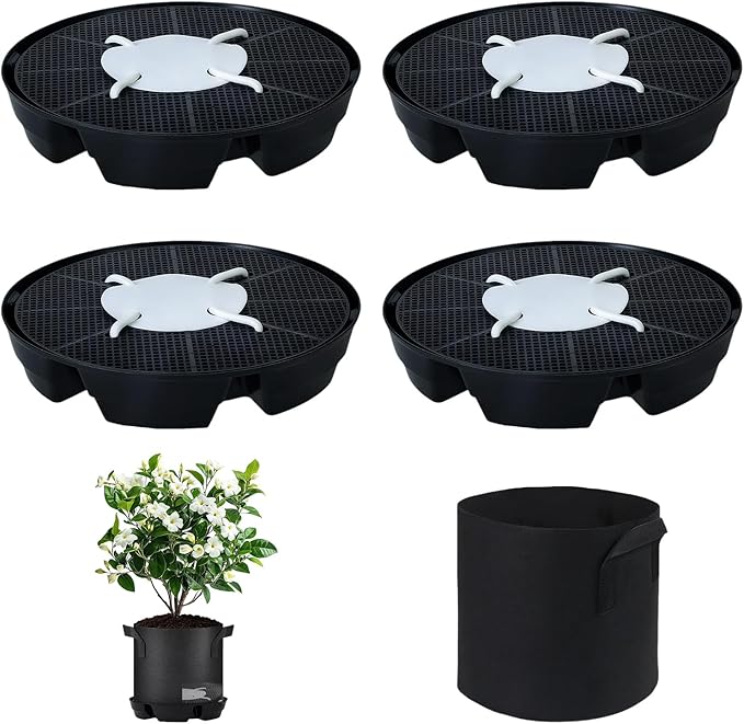 4Pcs Self Watering Pot Base with 1 Plant Grow Bag, Self Watering Pots for Indoor Plants, Plant Saucers, Auto Watering for Plants Indoor - Auto-Irrigation System for 5 Gallon Fabric Pots