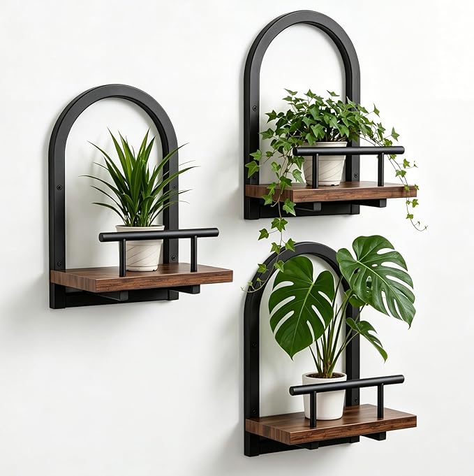 Amaoot Floating Shelves Set for 3, Wall Planters for Indoor Plants, Hanging Shelves Wall Shelf Plant Holder for Living Room Decor, Bathroom, Bedroom, Kitchen, Office