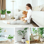 Aripark Plant Stand Indoor Adjustable, Metal Modern Plant Stands, Small Heavy Duty Stable Plant Pot Flower Holder Outdoor Corner, Fit 8 9 10 11 12 inch Pots, Light Khaki (Pot & Plant Not Included)