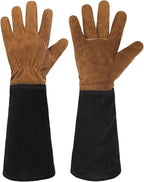 HANDLANDY Leather Gardening Gloves for Men & Women, Rose Pruning Thorn Proof Garden Glove, Long Sleeve Gauntlet Gloves (Caramel Brown, Medium)