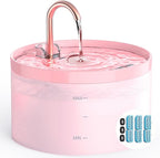 Cat Water Fountain for Cats Indoor: 67oz/2L GIOTOHUN Cat Fountain - Silent Pet Water Fountain for Drinking - Pink Cat Drinking Founttain - Faucet Pet Fountain - Contains 6 Filters + 3 Sponges