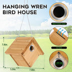 Wren Bird House for Outside, Hanging Wood Nesting Box for House Wrens & Carolina Wrens, 1-1/8" Entrance Hole, Air Vents & Clean-Out Door, Weather-Resistant Birdhouse for Backyard Bird Watching 1 Pack