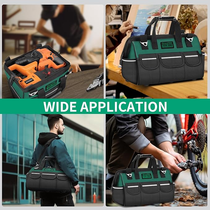 GrenPRO Tool Bag Organizer for Men, Wide Mouth Small Tool Bags,13.5 Inch Soft Handle Toolbox Organizer Storage, Large Zipper Electrician Tool Bag