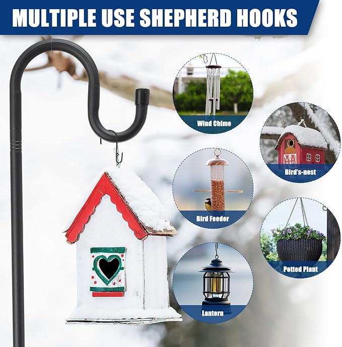 Bird Feeder Pole, 108" Shepherds Hooks for Outdoor with Anchor Base for Hanging Plants, 4/5 Inch Diameter Metal Shepherd Hook Hanger Stick for Hanging Bird Feeders, Wind Chimes