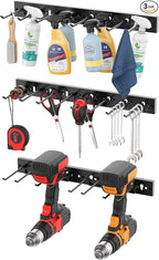 CCCEI 3 Modular Pegboard Strip Storage, Metal Peg Slat Wall Mount for Garage, Basement, Garden, Laundry Room Organization. Flexible Tool Organizer for Rake, Shovels, Crafting. Gifts for Men, Black.