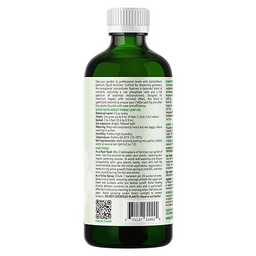 GARDENWISE 3-1-2 Liquid Fertilizer Concentrate with Micronutrients - Optimal Fiddle Leaf Fig Plant Food, Ideal for Ficus Lyrata & Fig Trees, Gold Leaf Enhanced Indoor Plant Fertilizer (8 OZ)