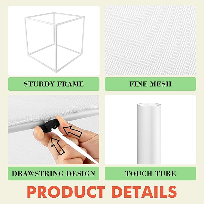 3 Pack Plant Protectors from Animals, 13.8" X 13.8" Detachable Plant Cages for Outdoor Plants with Netting, Square Plant Cages to Keep Animals Out with Ground Stakes (White)