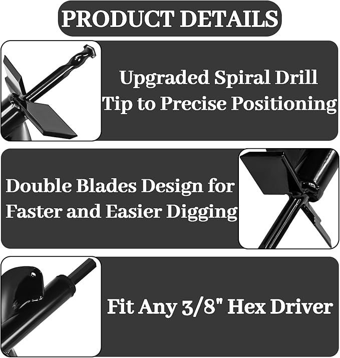4x16 Upgraded Auger Drill Bit for Planting,Garden Auger with Double Sharp Thickended Blades,Ice Drill Auger,Spiral Drill Bit for Planting-Post Hole Digger for 3/8" Hex Drive Drill