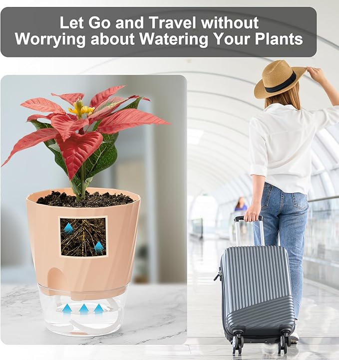 Self Watering Plant Pots 6 Inch, 6 Pack Indoor Planters with Wick Rope and Reservoir, Decorative Flower Pots for Spider Plant, Orchid, African Violet, Home Office Decor (2 White, 2 Pink, 2 Blue)