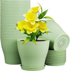 Meowell 6 inch Plastic Nursery Pots,16 Pack Plant Pots for Small Indoor Outdoor Plants, Flower Pots with Drainage Holes and Saucers, Decorative Seedling Starter Planters for House Plants, Green