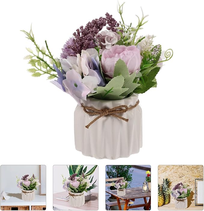 SHERCHPRY Simulation Potted Hydrangea Orchid Bonsai Purple Artificial Plant Decor for Home Living Room Tabletop Decorative Greenery