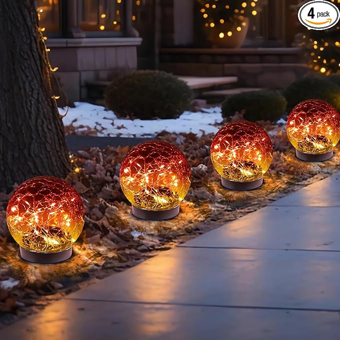 MLKNK Solar Globe Lights Outdoor Waterproof-Solar Balls-Solar Garden Lights-Orbs for Outside 4 Pack Cracked Glass Ball for Lawn Patio Yard Backyard Decorations