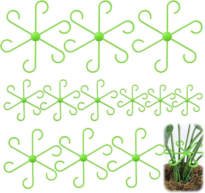 JJUNW 12 Pack Climbing Houseplant Stem Supports, Reusable Plastic Plant Stem Holders Hook Growth Accessories for Indoor Outdoor Plants (Green)