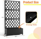 Metal Raised Garden Bed with Diamond Lattice Trellis, Outdoor Planter Box for Climbing Plants Vegetables Vines, Galvanized Garden Box with Drainage Holes and Wheels, Black (35.4"L x 16.7"W x 73.2"H)