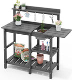 SERWALL Outdoor Potting Bench 2-Piece Set, Rot-Resistant HDPE Potting Table with Removable Sink for Outside Gardening, All-Weather Use - Gray