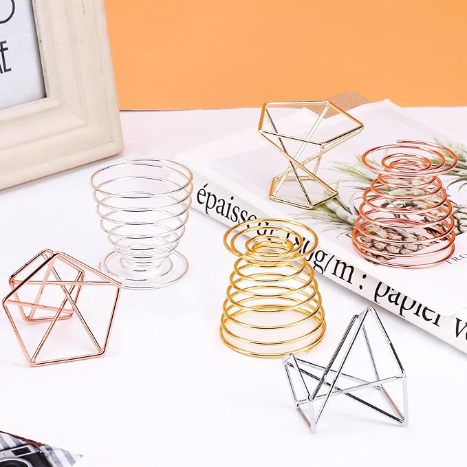 Air plant holders unique, 6pcs/pack Geometric Metal Plants Stand Airplant Container Tillandsia Holder Planter Shelves Airplants Rack Tabletop Decor for Plant Lovers(geometric + spring shape)
