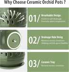 Orchid Pots with Holes, 5+6 Inch Ceramic Orchid Pot, Enhance Good Ventilation and Drainage, Flower Pots for Indoor/Outdoor Plants 2 Pack - Forest Green