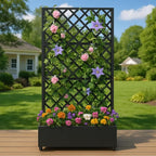 Metal Raised Garden Bed with Trellis and Wheels, 72"x35" Planter Box for Climbing Plants, Vegetables & Vines, Features Drainage Holes and Privacy Screen