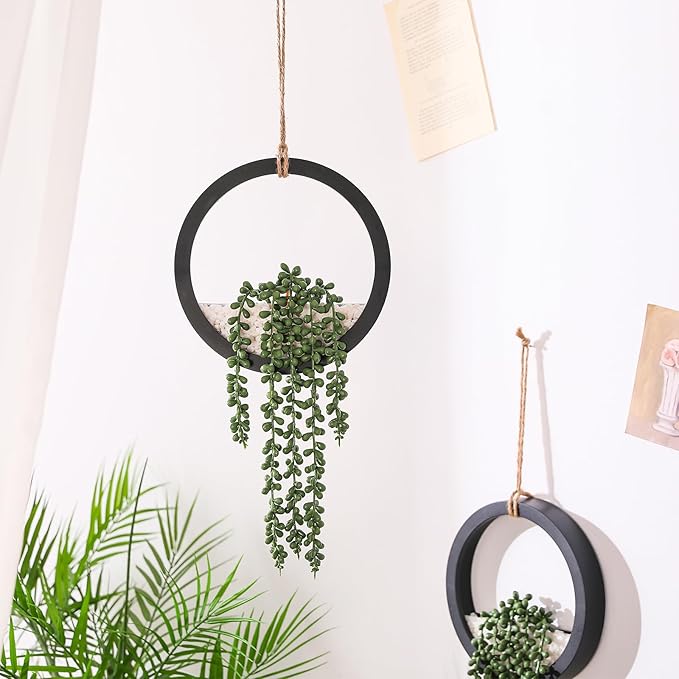 Boho Wall Decor, 2Pcs Fake Hanging Plants Artificial Succulents, Indoor Hanging Planter Greenery Decor, Perfect for Bathroom Living Room Bedroom Office Washroom, Faux Succulent Wall Floating Plants
