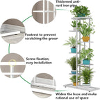 LINZINAR Plant Stand Metal 7 Tier 8 Potted Multiple Flower Pot Holder Shelf Indoor Outdoor Planter Display Shelving Unit for Patio Garden Corner Balcony Living Room, White