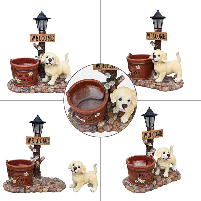 Animal Outdoor Statue Planter Solar Light Welcome Garden Sculpture Resin Flower Pot Decorative Porch Patio Yard Lawn Entryway Figurine with LED Lamp Rustic Plant Holder Ornament Courtyard (G)