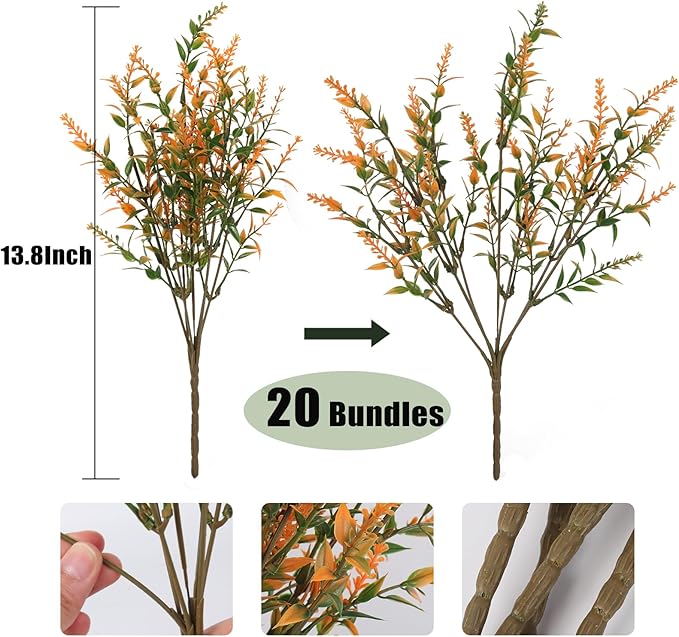 RECUTMS Artificial Flowers Fake Outdoor Plants Faux UV Resistant Lavender Flower Plastic Shrubs Indoor Outside Hanging Decorations Fall Flowers for Decoration，20 Bundles-Salmon
