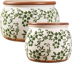 Vintage Ceramic Flower Pots - Indoor Outdoor Planters with Drainage Holes & Filter Screen, 6.5’’& 9’’ Rustic Farmhouse Decorative Plant Pots for Garden/Patio (Green Vines, Small to Large Bundle)