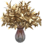 PASYOU Artificial Golden Plants Decor, Plastic Grass Fake Shrubs Simulation Leaves for Indoor Outdoor Home Garden Planter Filler Party Verandah Wedding Faux DIY Decoration - Gold 6 Pack