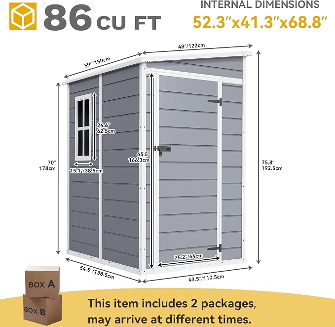DWVO 5x4ft Resin Outdoor Storage Shed with Floor, Large Waterproof Lockable Storage Shed with Window, Plastic Outside Tool Storage for Garden Backyard Patio Lawn (Gray)