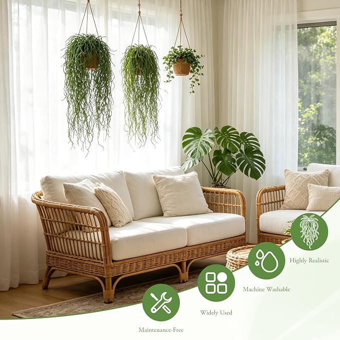 dallisten 4 Pcs Fake Hanging Plants, 36" Artificial Hanging Grass Plants Greenery Vines UV Resistant Faux Trailing Plants for Indoor Outdoor Wall Shelf Porch Boho Home Patio Decor(Green)