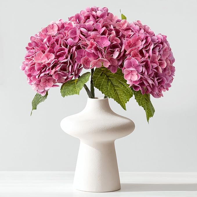 ZYTUYO 3 PCS Magenta Hydrangea Real Touch Artificial Flowers 21'' Latex Large Hydrangea with Long Stems for Wedding Table Centerpieces Indoor Kitchen Spring Home Decor Outdoor Porch