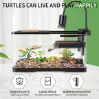 (Tank + Light +Pump + Filter Balls) Turtle Tank Kit, Turtle Tank Starter Kit,Bottom Drainage, Multi-Function Areas for Turtles, Crabs,Fishes, Amphibians,Reptiles. (15.75 x 8.64 x 8.64 Inch)