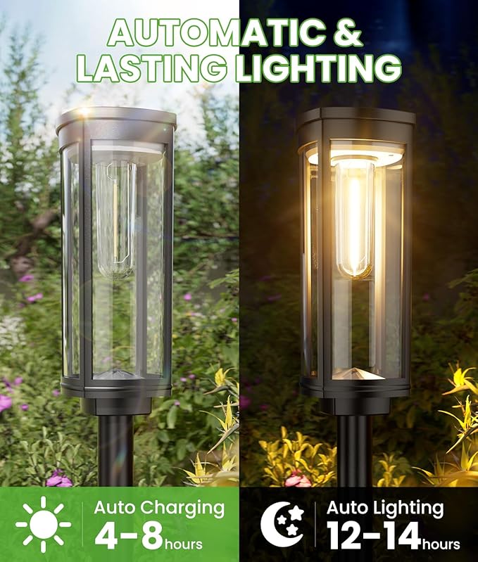 BITPOTT Bright Solar Pathway Lights Outdoor, 8 Pack Solar Powered Garden Lights Waterproof IP65, Auto On/Off Outdoor Light for Lawn Patio Walkway Driveway Decor Landscape Lighting