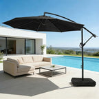 wikiwiki 10ft Patio Umbrella with Base Included, Outdoor Offset Cantilever Umbrella with Sandbag Base for Backyard, Garden and Pool, Easy to Tilt and Crank, Black