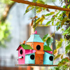 Large Bird Houses for Outside Hanging, Colorful Metal Bird Houses for Outside with 5 Compartments, Easy-Clean Front & Back Doors, Escape Holes & Ventilation, Weatherproof birdhouses for Outdoors