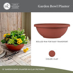 The HC Companies 24 Inch Large Garden Bowl Planter - Shallow Plant Pot with Drainage Plug for Indoor Outdoor Flowers, Herbs, Clay