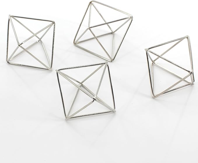 Geometric Silver Iron Air Plant Hangers and Stands Set - 2 Hanging with Chains + 4 Tabletop Holders for Tillandsia, Succulents, Modern Home Decor, Wall or Desk Display