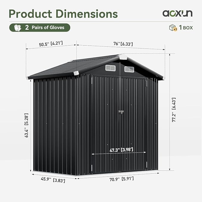 Aoxun 6' x 4' Outdoor Metal Storage Shed with Galvanized Steel Base, Heavy-Duty Garden Tool Shed for Patio, Lawn, and Garden, Black