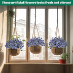 Lnoicy 24 Pcs Artificial Flowers for Outdoor,Plastic Flowers Decoration, UV Resistant Faux Flowers Shrubs, Artificial Plants for Indoor Outside Garden Home Wedding Farmhouse(Blue)